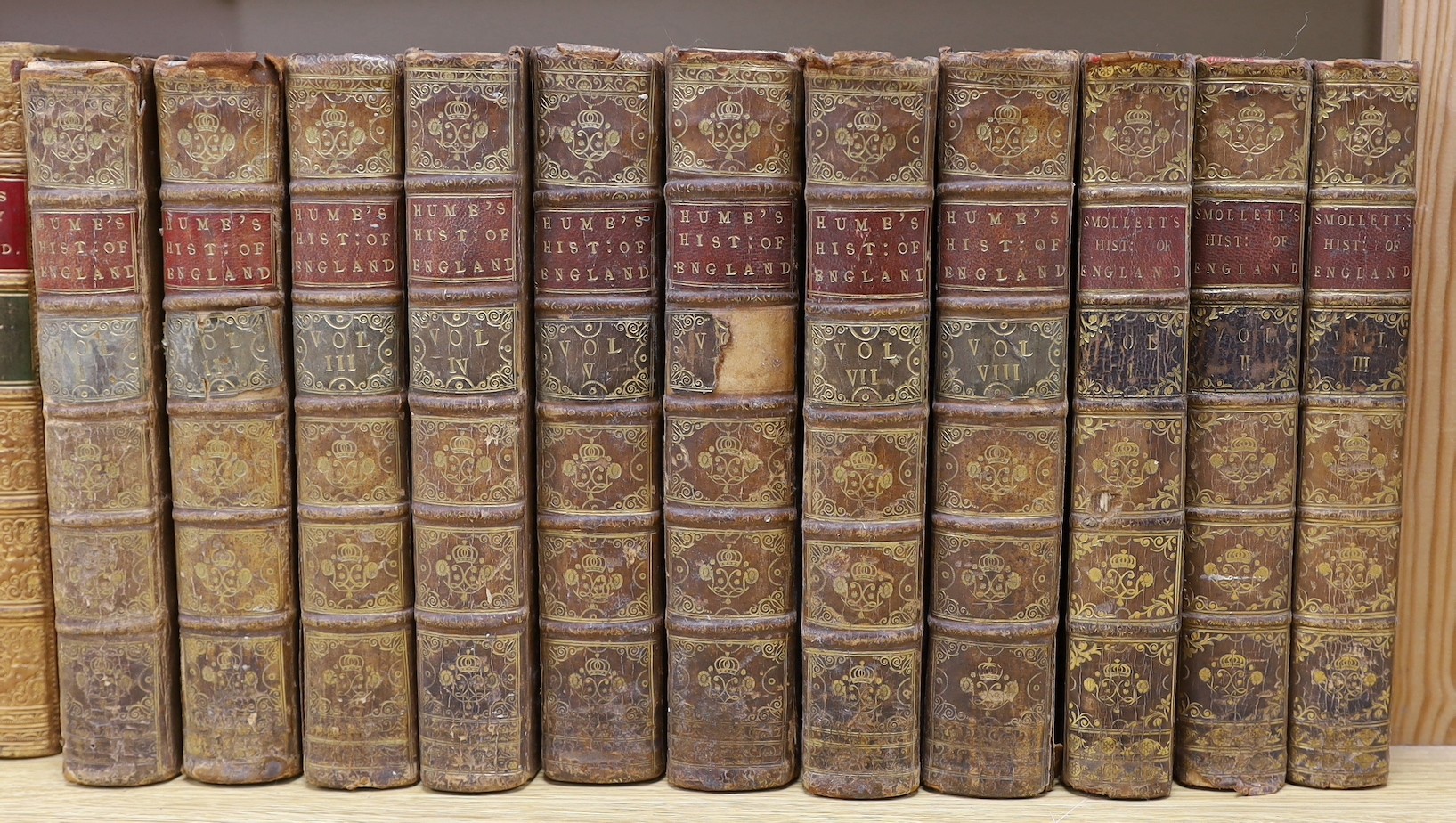 Hume, David - The History of England, 8 vols, 8vo, calf, T.Cadell, London, 1773 and Smollett, Tobias - The History of England, 5 vols, 8vo, calf, T. Cadell, London, 1788. (13)